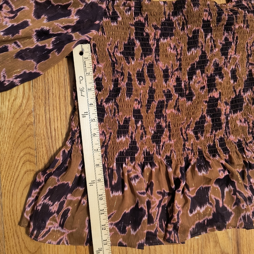 3/$10⭐ Nine West cropped peplum shirt, XL, colors: orange/pink/purple/brown - Picture 7 of 12